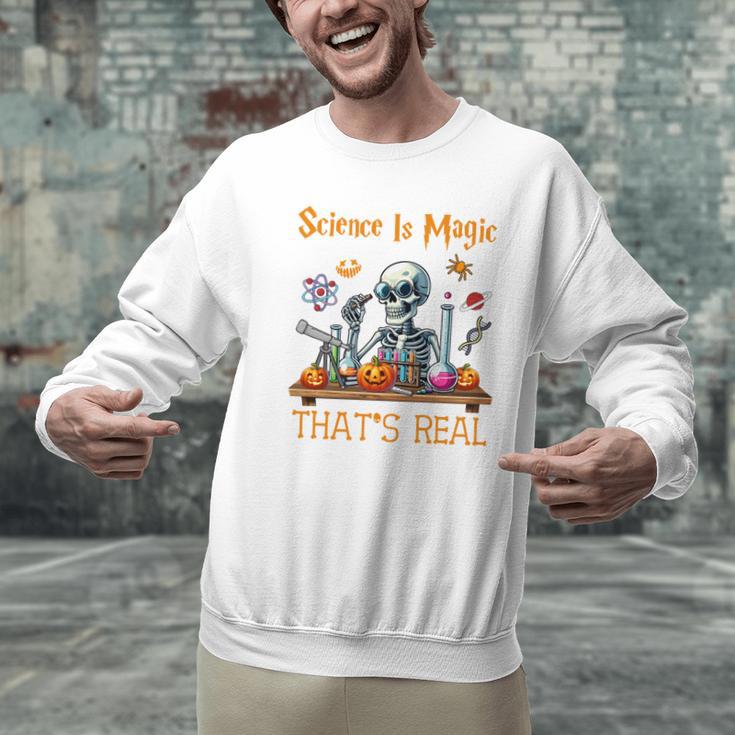 Science Is Magic Halloween Skeleton Students Teacher Men Graphic Sweatshirt, Science Teacher Sweatshirts, gift for family, gift for coworker