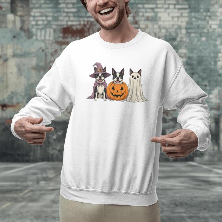Spooky Ghost Boston Terrier Pumpkin Halloween Dog Lover Men Graphic Sweatshirt, Boston Terrier Ghost Sweatshirts, Boston Terrier Halloween Sweatshirts, gift for family, gift for coworker