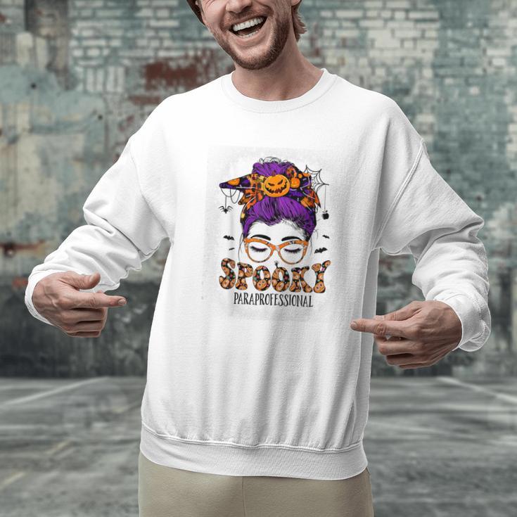 Spooky Paraprofessional Life Halloween Messy Bun Teacher For Men Women Men Graphic Sweatshirt, gift for family, gift for coworker