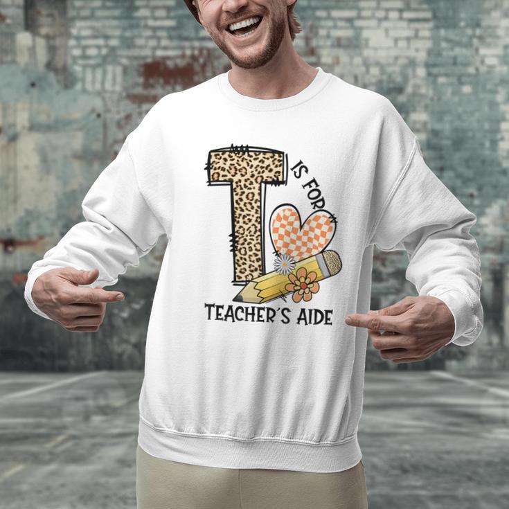 T Is For Teacher’s Aide Back To First Day Of School Leopard Men Women Girls Kids Men Graphic Sweatshirt, gift for family, gift for coworker T Is For Teacher’s Aide Back To First Day Of School Leopard Men Women Girls Kids Men Graphic Sweatshirt, gift for family, gift for coworker