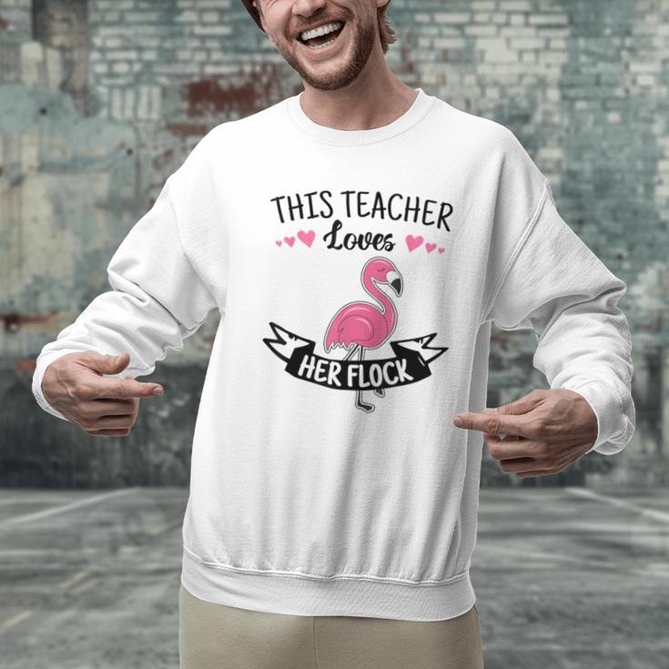 This Teacher Loves Her Flock Cute Flamingo Teacher Men Graphic Sweatshirt, gift for family, gift for coworker