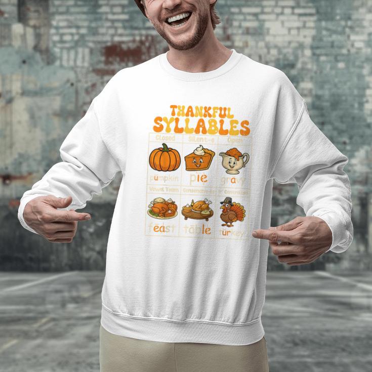 Thankful Syllables Teacher Thanksgiving Educational Kids Men Graphic Sweatshirt, gift for family, gift for coworker