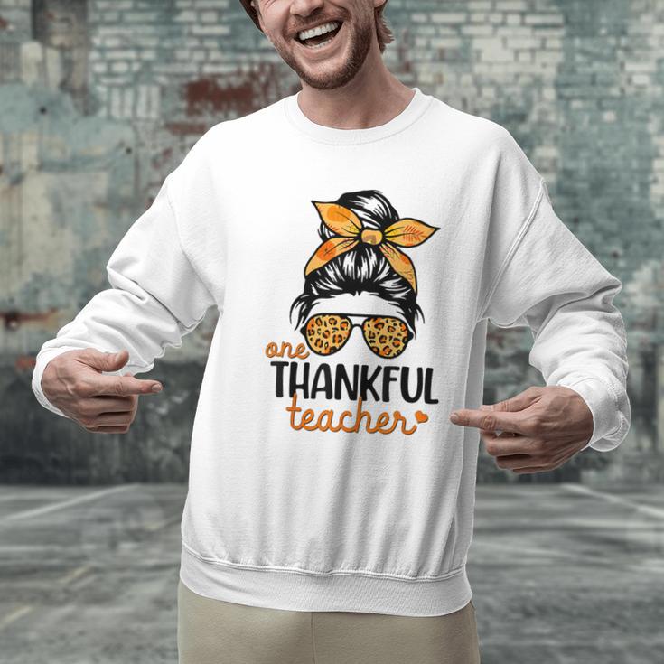 Thanksgiving Shirt Teacher Women Messy Bun Thankful Teacher Men Graphic Sweatshirt, gift for family, gift for coworker