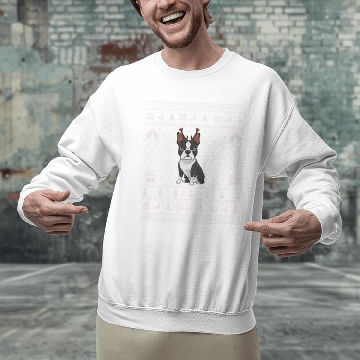 Ugly Xmas Sweater Style Boston Terrier Reindeer Christmas Men Graphic Sweatshirt, Boston Terrier Christmas Sweatshirts, gift for family, gift for coworker