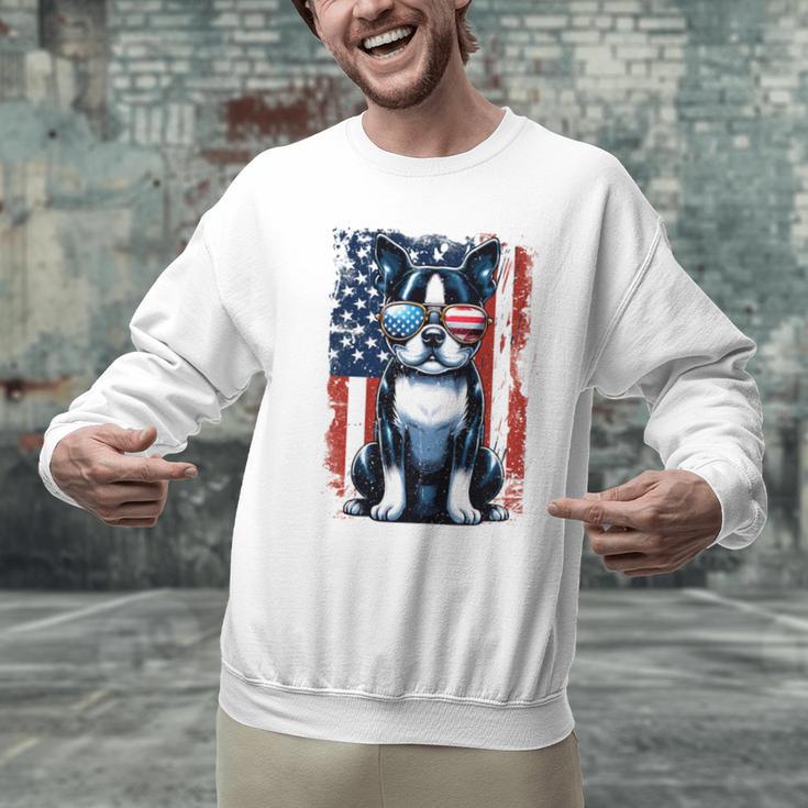Vintage Boston Terrier Dog American US USA Flag Pets Dogs Men Graphic Sweatshirt, American Boston Terrier Sweatshirts, gift for family, gift for coworker
