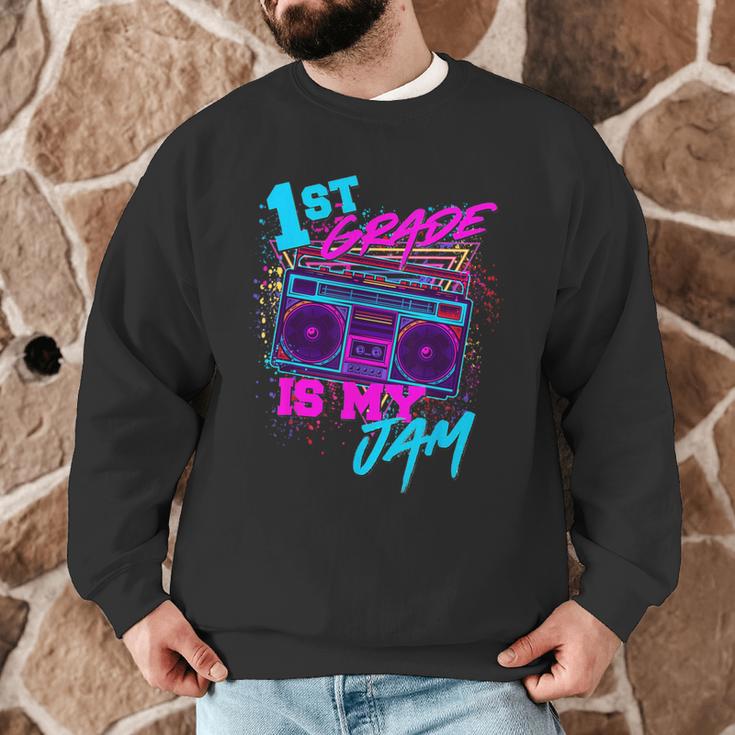 1st Grade Is My Jam Vintage 80s 80's Teacher Student Retro Men Graphic Sweatshirt, novelty gifts, funny gifts