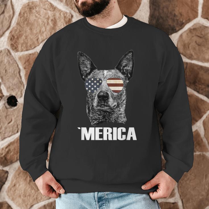 4th July Blue Heeler Dog Merica Patriotic USA Flag Cute Men Graphic Sweatshirt, novelty gifts, funny gifts