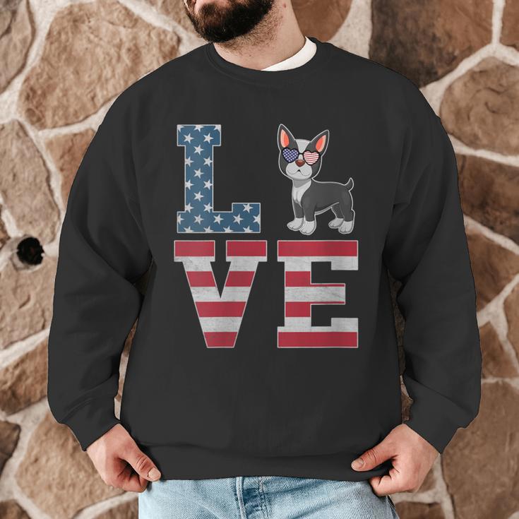 4th Of July Decor Patriotic LOVE Boston Terrier USA Flag Men Graphic Sweatshirt, novelty gifts, funny gifts