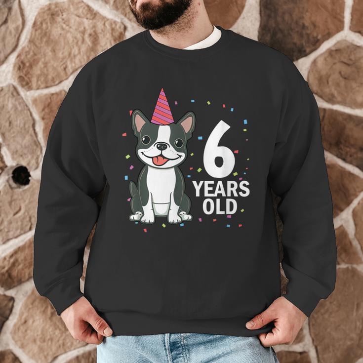 6 Years Old Birthday Boston Terrier Dog Lover 6th Party Kid Men Graphic Sweatshirt, novelty gifts, funny gifts