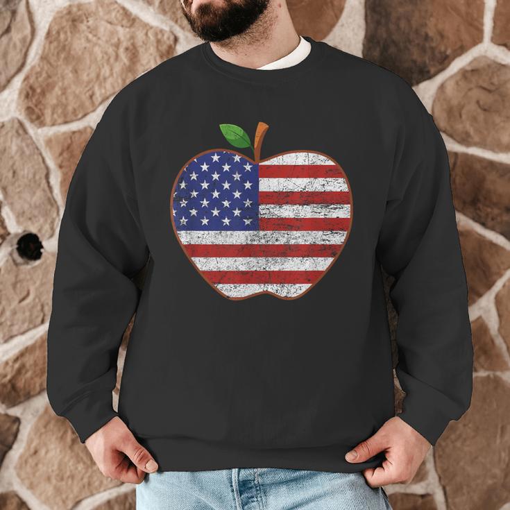 American Flag Teachers Students Apple 4th Of July Vintage Men Graphic Sweatshirt, novelty gifts, funny gifts