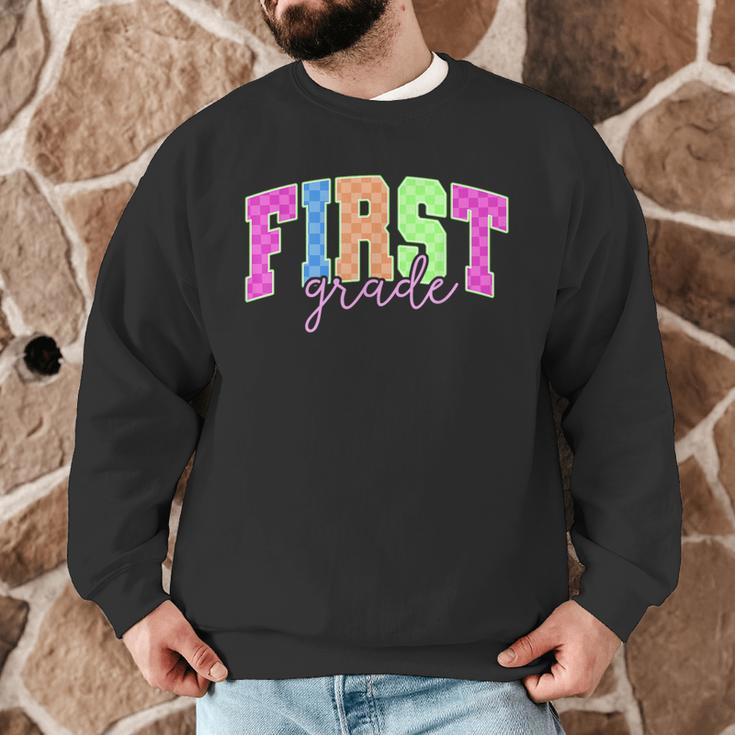 Back To School Neon Checkered First Grade Colorful Teacher Men Graphic Sweatshirt, novelty gifts, funny gifts Back To School Neon Checkered First Grade Colorful Teacher Men Graphic Sweatshirt, novelty gifts, funny gifts