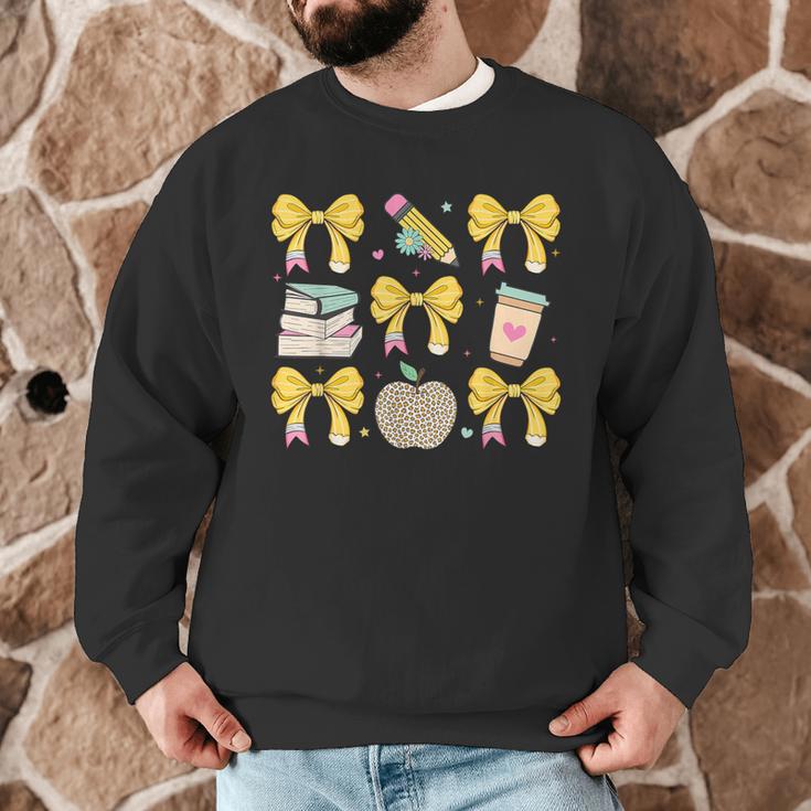 Back To School Yellow Bows Book Coffee Leopard Apple Teacher Men Graphic Sweatshirt, novelty gifts, funny gifts