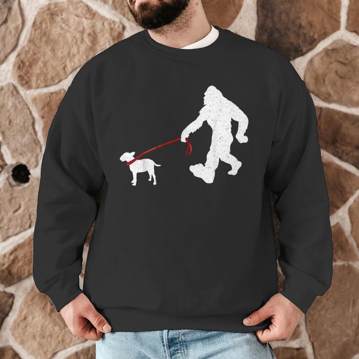 Bigfoot Walking With Bull Terrier Dog Men Graphic Sweatshirt, novelty gifts, funny gifts