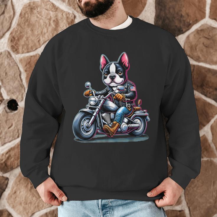 Biker Boston Terrier Dog Riding Motorbike Men Graphic Sweatshirt, novelty gifts, funny gifts