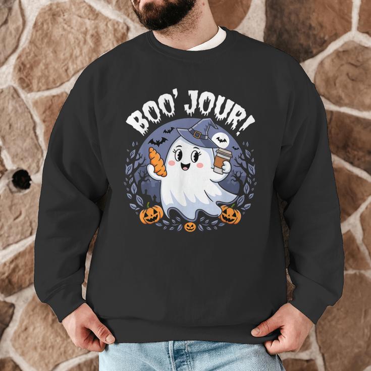Boo Jour Ghost Halloween French Teacher Cute Coffe Croissant Men Graphic Sweatshirt, novelty gifts, funny gifts