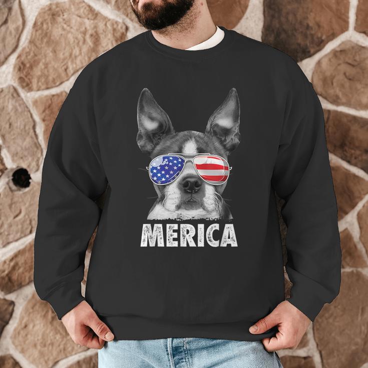Boston Terrier 4th Of July Merica Men Women USA Flag Vintage Men Graphic Sweatshirt, novelty gifts, funny gifts