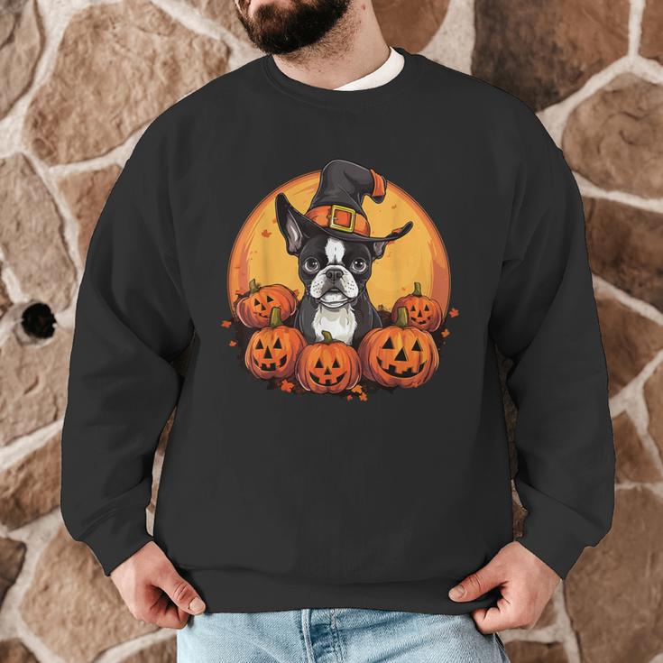 Boston Terrier Bostie Dog Breed Pet Halloween Pumpkins Men Graphic Sweatshirt, novelty gifts, funny gifts
