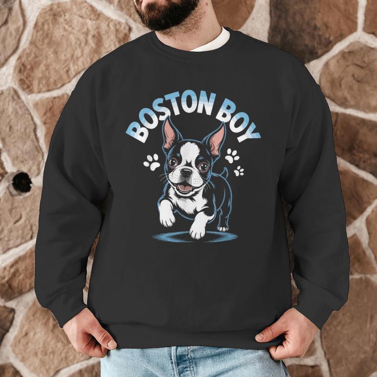 Boston Terrier Boy Cute Cartoon Dog Owner Pet Boston Terrier Men Graphic Sweatshirt, novelty gifts, funny gifts