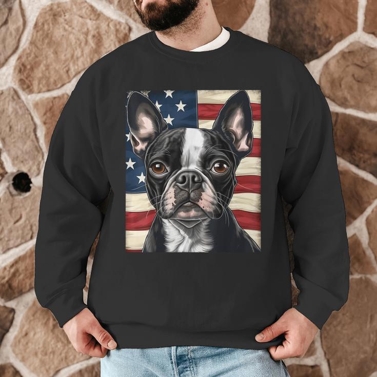 Boston Terrier Dog American Flag 4th Of July Patriotic Puppy Men Graphic Sweatshirt, novelty gifts, funny gifts