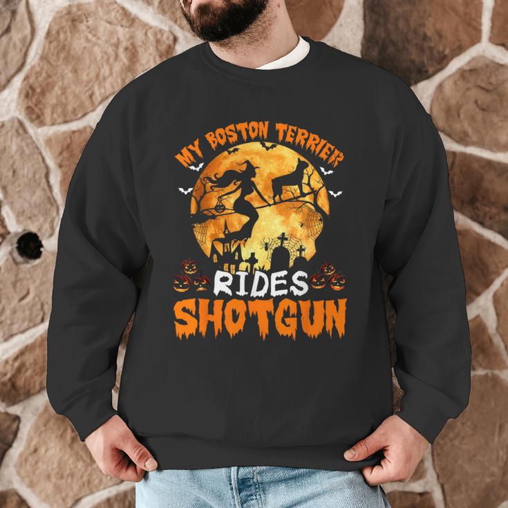 My Boston Terrier Dog Rides Shotgun Witch Halloween Men Women Men Graphic Sweatshirt, novelty gifts, funny gifts