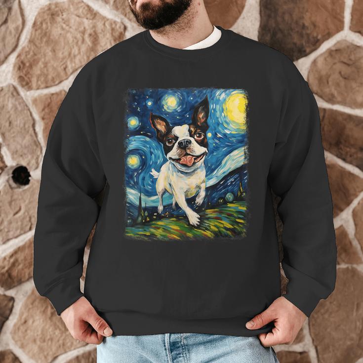 Boston Terrier Dog Starry Night Painting Men Graphic Sweatshirt, novelty gifts, funny gifts