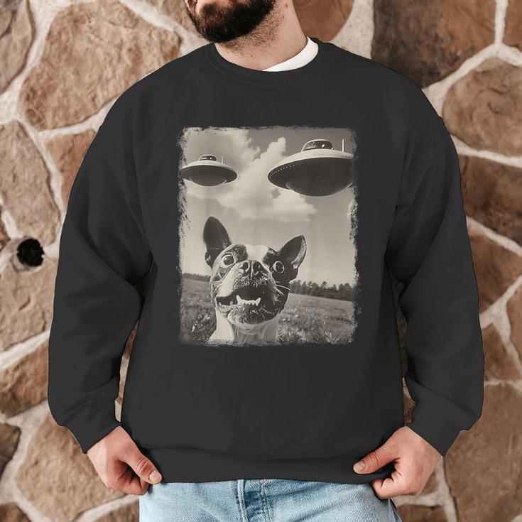 Boston Terrier Dog UFO Alien Extraterrestrial Selfie Men Graphic Sweatshirt, novelty gifts, funny gifts