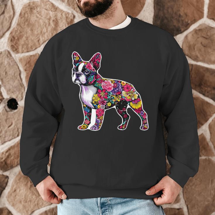 Boston Terrier Floral Dog Lover Vintage Distressed For Men Women Kids Men Graphic Sweatshirt, novelty gifts, funny gifts