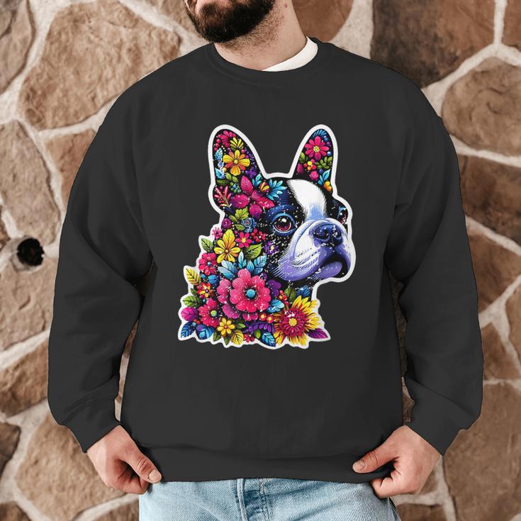 Boston Terrier Floral Vintage Dog Mom Distressed Men Women Kids Men Graphic Sweatshirt, novelty gifts, funny gifts