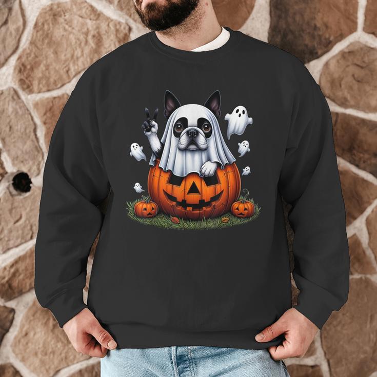 Boston Terrier Ghost Boo Halloween Kids Men Graphic Sweatshirt, novelty gifts, funny gifts