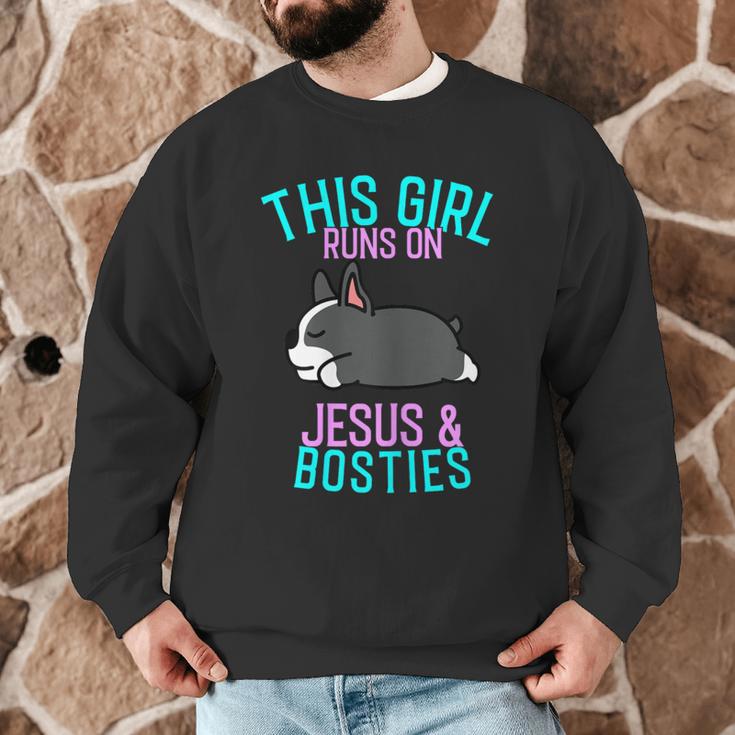Boston Terrier This Girl Runs On Jesus And Boston Terriers Men Graphic Sweatshirt, novelty gifts, funny gifts