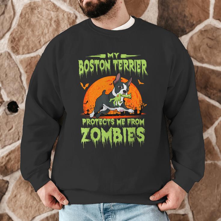 Boston Terrier Halloween Zombie American Gentleman Dog Lover Men Graphic Sweatshirt, novelty gifts, funny gifts