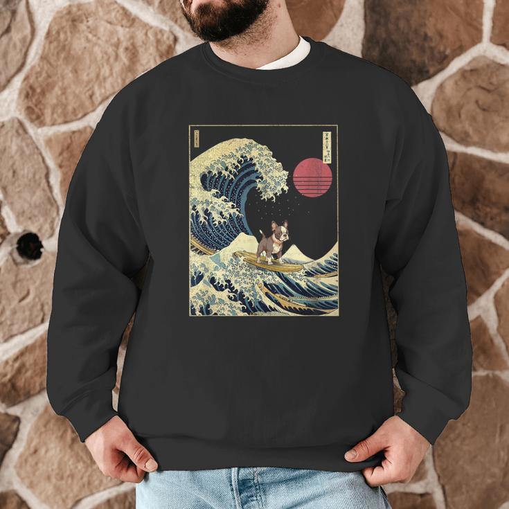 Boston Terrier Japanese Kanagawa Wave Surf Dog Men Graphic Sweatshirt, novelty gifts, funny gifts
