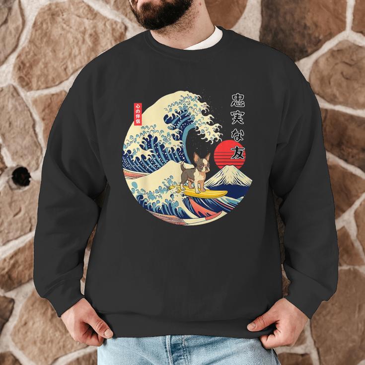 Boston Terrier Japanese Kanagawa Wave Surf Loyal Dog Men Women Kids Men Graphic Sweatshirt, novelty gifts, funny gifts
