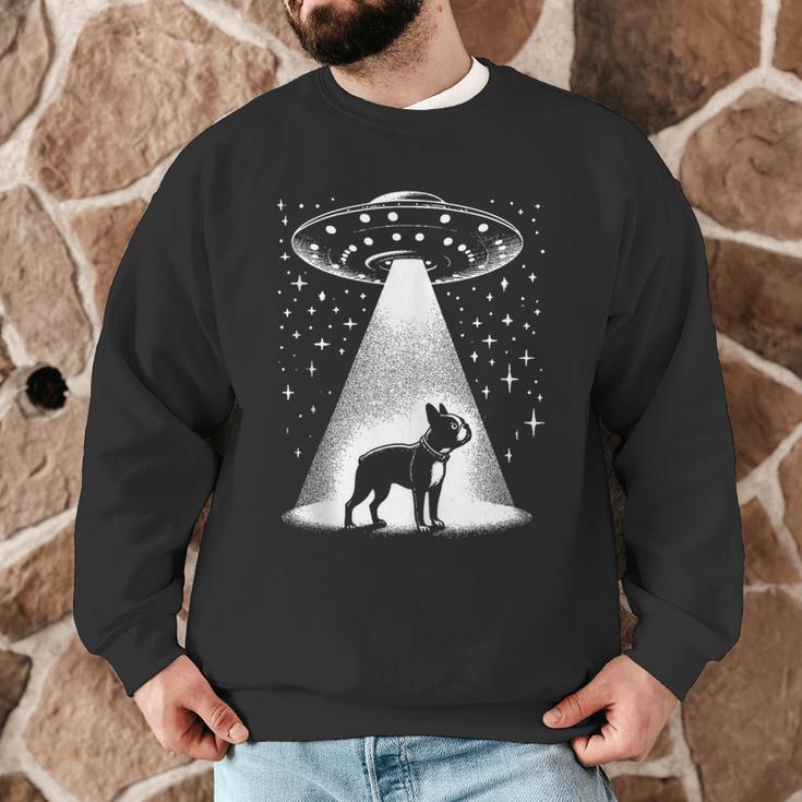 Boston Terrier Mom Dad Dog Alien UFO Men Graphic Sweatshirt, novelty gifts, funny gifts