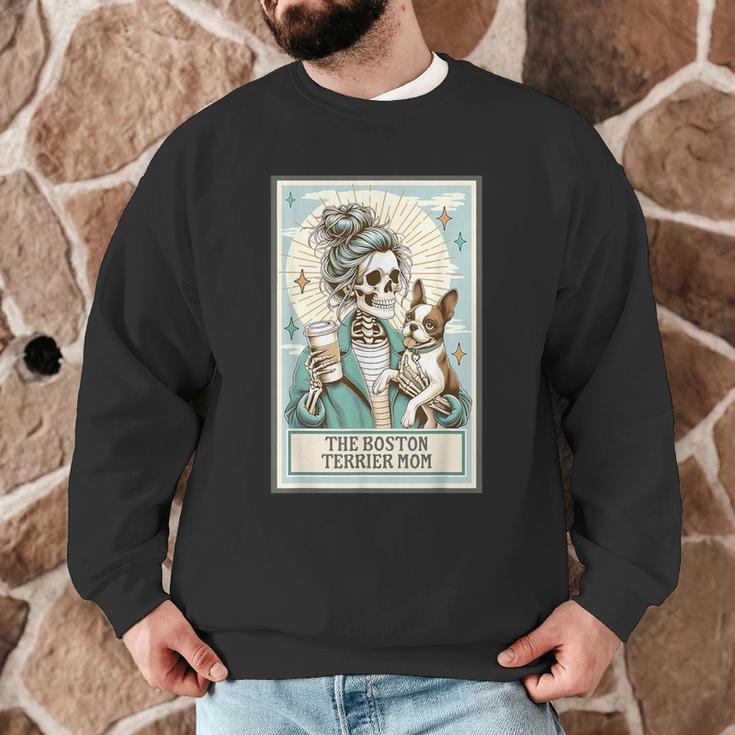 Boston Terrier Mom Skeleton Tarot Card Witch Vibes Dog Mom Men Graphic Sweatshirt, novelty gifts, funny gifts