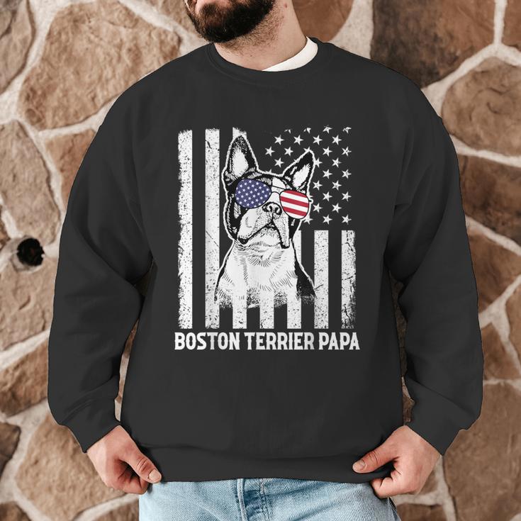 Boston Terrier Papa Cool Dog Lover USA American Flag Men Women Men Graphic Sweatshirt, novelty gifts, funny gifts