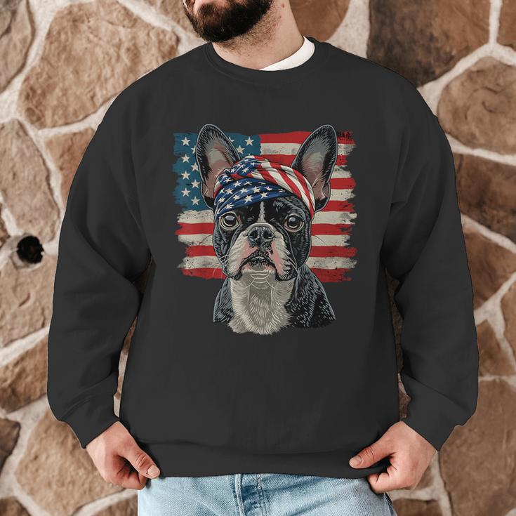 Boston Terrier Patriotic 4th Of July USA American Flag Men Graphic Sweatshirt, novelty gifts, funny gifts