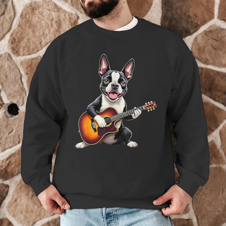 Boston Terrier Playing Guitar Boston Terrier Men Graphic Sweatshirt, novelty gifts, funny gifts