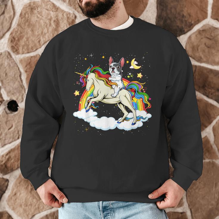 Boston Terrier Riding Unicorn Boys Girls Kids Rainbow Men Graphic Sweatshirt, novelty gifts, funny gifts