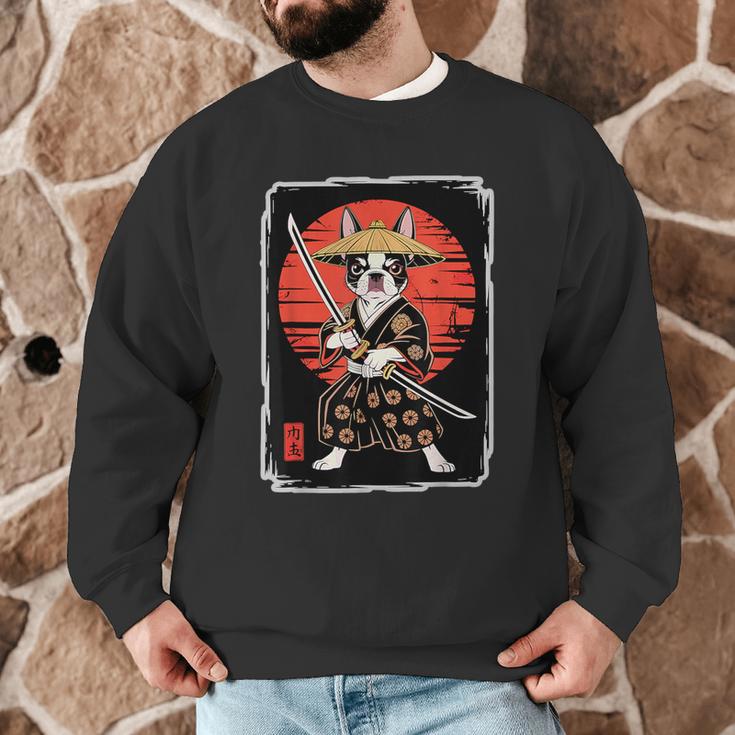 Boston Terrier Samurai Ninja Vintage Anime Japanese Ukiyo-e Men Graphic Sweatshirt, novelty gifts, funny gifts