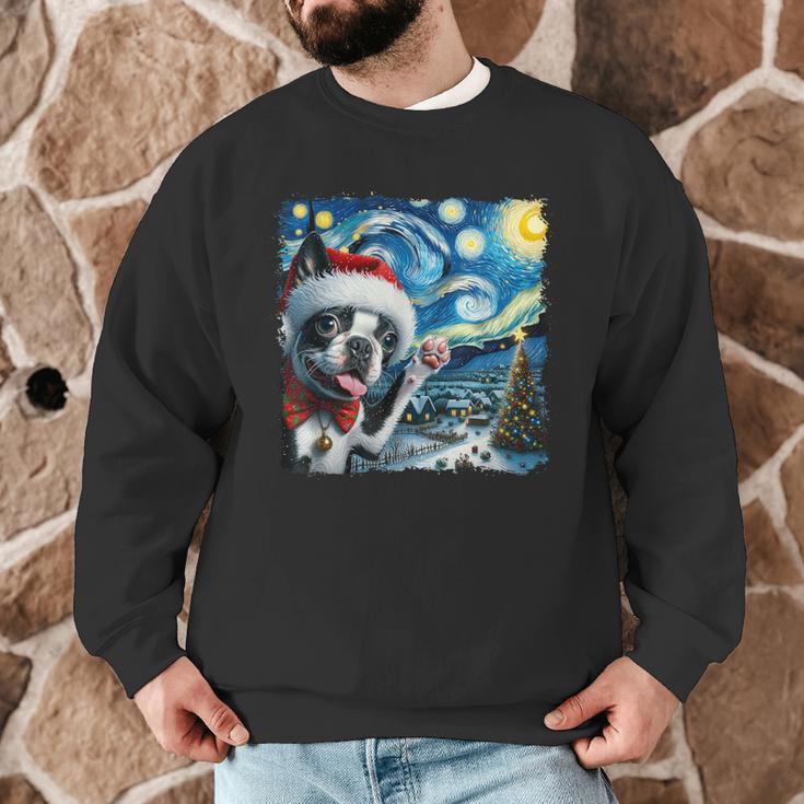 Boston Terrier Santa Starry Night Van Gogh Christmas Dog Men Women Kids Men Graphic Sweatshirt, novelty gifts, funny gifts
