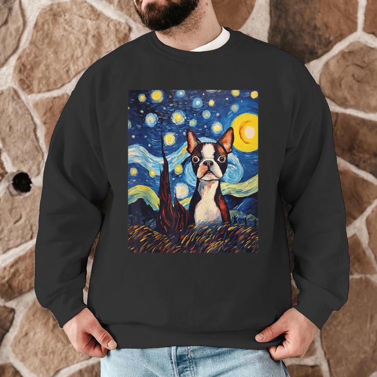 Boston Terrier Starry Night Van Gogh Art Men Graphic Sweatshirt, novelty gifts, funny gifts