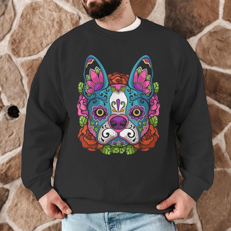 Boston Terrier Sugar Skull Dog Day Of The Dead Men Graphic Sweatshirt, novelty gifts, funny gifts