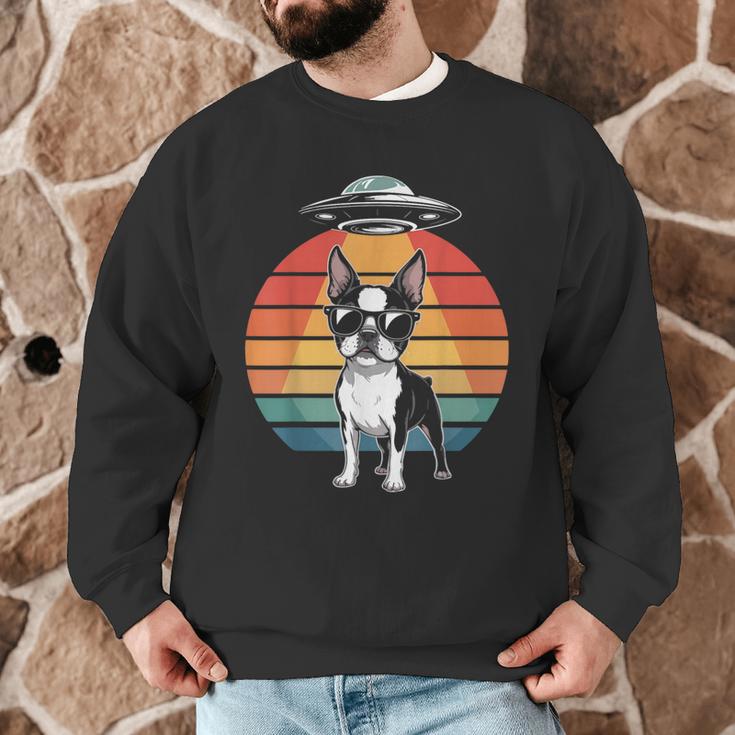 Boston Terrier UFO Alien Boston Terrier Dog Mom Dad Men Graphic Sweatshirt, novelty gifts, funny gifts