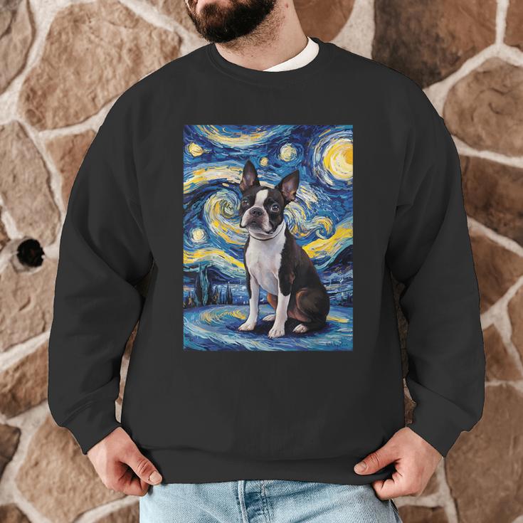 Boston Terrier Van Gogh Starry Night Men Graphic Sweatshirt, novelty gifts, funny gifts