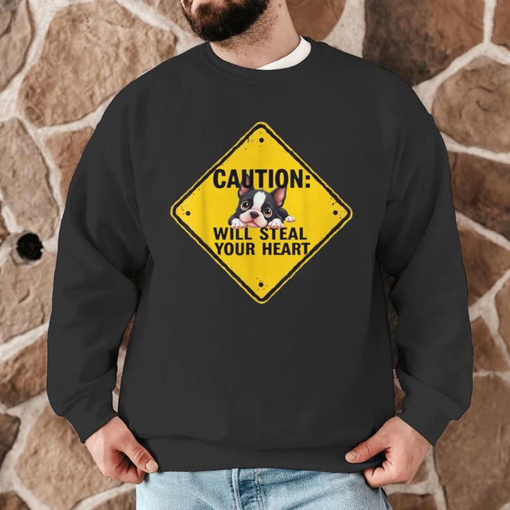 Caution Sign Boston Terrier Dog Bostie Puppy Men Graphic Sweatshirt, novelty gifts, funny gifts