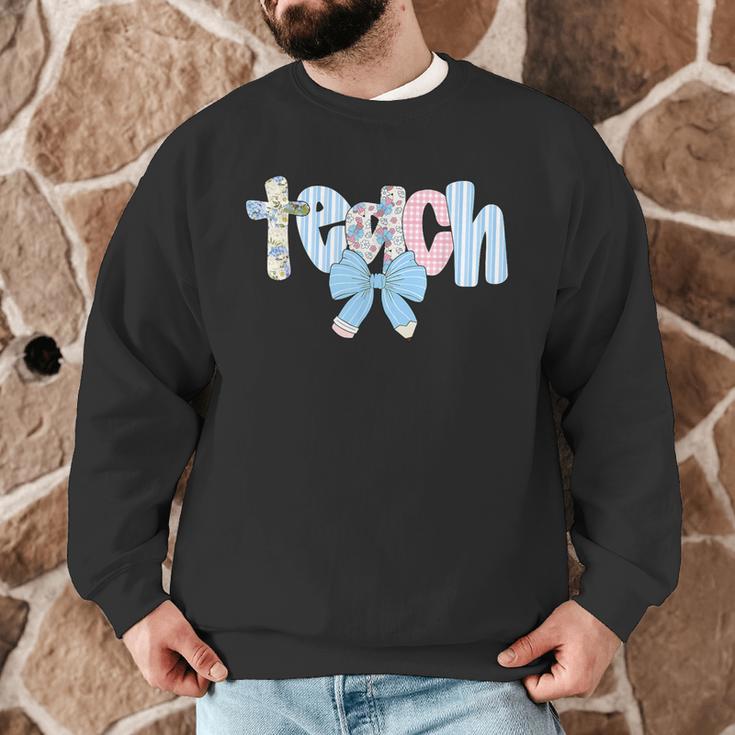 Coquette Bow Teach Teacher Happy First Day Back To School Men Graphic Sweatshirt, novelty gifts, funny gifts Coquette Bow Teach Teacher Happy First Day Back To School Men Graphic Sweatshirt, novelty gifts, funny gifts