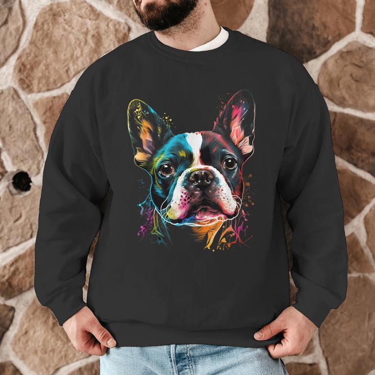 Cute Boston Terrier Puppy Dog Art Lover Unique Painting For Men Women Kids Men Graphic Sweatshirt, novelty gifts, funny gifts