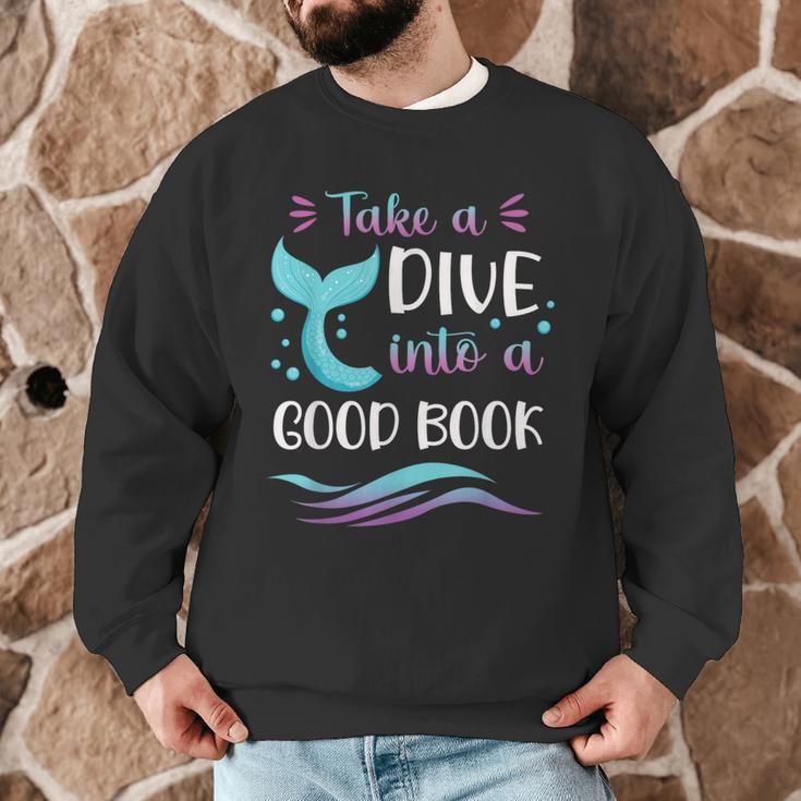Cute Mermaid Librarian Teacher Dive Into A Good Book Reading Men Graphic Sweatshirt, novelty gifts, funny gifts Cute Mermaid Librarian Teacher Dive Into A Good Book Reading Men Graphic Sweatshirt, novelty gifts, funny gifts