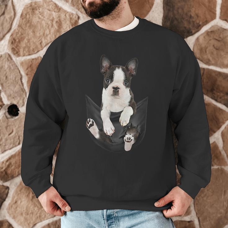 Dog Lovers Boston Terrier In Pocket Dog Face For Men Women Kids Men Graphic Sweatshirt, novelty gifts, funny gifts